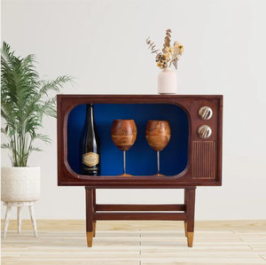 Vintage Wooden Home Bar Cabinet Liquor Storage Cabinet Whiskey Bar Furniture Retro <b>Mini</b> Bar Cabinet With Bottle Display - Product Image 4