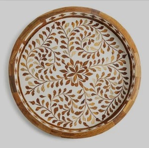Bandeja para Servir Arroz con Incrustaciones de Hueso, Hecha a Mano en India, Pulida, Redonda, Decorativa para el Hogar - Product Image 1