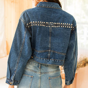 แจ็คเก็ตยีนส์เอวสูงทรงครอปสำหรับผู้หญิง แฟชั่นเสื้อคลุมยีนส์ขายส่ง - Product Image 3