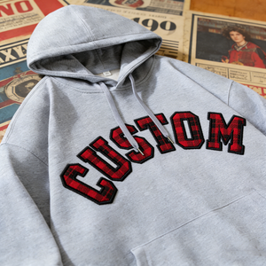 Sweat à capuche personnalisé à carreaux brodés pour homme, gris, en coton French Terry, décontracté, avec logo frontal, coupe classique, automne - Product Image 5
