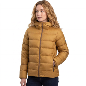 Veste matelassée à capuche pour femme, légère, chaude, décontractée, avec fermeture éclair et poches, couleur moutarde - Product Image 1