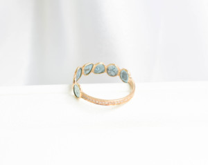 Natural Blue Diamond Polki Sliced & Diamond <b>Ring</b> in Solid 14K Yellow Gold – Brilliant Diamond Halo <b>Statement</b> <b>Ring</b> - Product Image 2