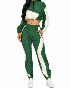 Women Nylon Tracksuit Set Crop Windbreaker Jacket Jogger <b>Pants</b> Custom Logo OEM - Product Image 1