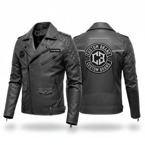 Veste de moto en cuir véritable noir pour homme, avec fermeture éclair au dos et embossage - Product Image 6