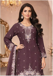Conjunto Tradicional de Salwar Kameez de Rayón para Mujer, Color Granate, Bordado, Largo hasta el Tobillo, Corte Holgado, Estilo Indio-Pakistaní para Bodas - Product Image 4