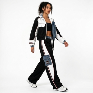Women's Oversized Street Style Denim Panel Slim Fit Jacket Pants Two Piece <b>Set</b> Cartoon Track <b>set</b> Loose Fit Full Length Track <b>Set</b> - Product Image 3
