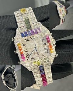Montre chronographe en or bicolore avec diamants Moissanite VVS colorés, boîtier carré, cadran en acier inoxydable, bracelet en verre, 10 bars - Product Image 4