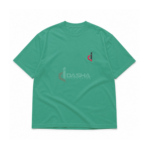 Camiseta de algodón verde para hombre, manga corta, cuello redondo, corte holgado informal, logotipo impreso en la parte delantera, tejido de punto tipo jersey - Product Image 1