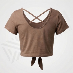 เสื้อครอปท็อปผ้าฝ้ายสีตามสั่งสำหรับผู้หญิง น้ำหนักเบา ทนทาน ระบายอากาศได้ดี เสื้อยืดสตรีทแวร์ ฟิตเนส ออกกำลังกาย เสื้อผ้ากีฬา - Product Image 2