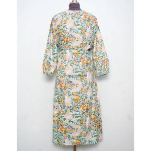 Nouvelle robe décontractée pour femme, imprimée à la main, à manches bouffantes, col en V, grande taille, silhouette droite, longueur cheville, taille naturelle - Product Image 6