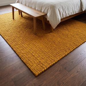 Tapis moderne en laine unie jaune moutarde, tissé à la main texturé, à poils moyens, tapis de salon moderne à boucles pour la décoration intérieure - Product Image 2