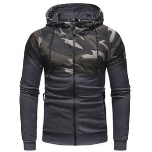 Sudadera con capucha ajustada de camuflaje con cremallera, estilo casual urbano, con contraste de color, mezcla de algodón, logotipo personalizado para hombre - Product Image 4