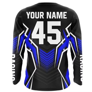 Maillot de motocross pour homme, manches longues, imprimé par sublimation, séchage rapide, design bleu et noir, chemise de course moto adulte toutes saisons - Product Image 2