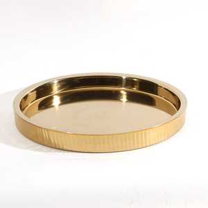 Round Metal Stainless Steel <b>Gold</b> Plated Food <b>Tray</b> European Style Metal Server <b>Tray</b> Beer Bar Coffee Tea Food <b>Serving</b> Metal <b>Trays</b> - Product Image 2