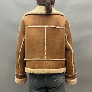 Men's Winter <b>Suede</b> Bomber <b>Jacket</b> With Sherpa Lining Zipper Closure Turn-down Collar Sherpa <b>Jacket</b> For Women's - Product Image 4
