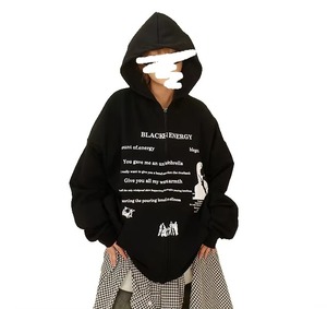 เสื้อฮู้ดครอปซิปแบบกำหนดเองสำหรับฤดูหนาว พร้อมลายปักเพ้นท์มือ ดีไซน์ฟอกสีแบบแอซิดวอช ผ้าฝ้าย 100% - Product Image 3
