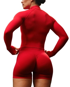 Veste courte sculptante pour femme, zippée, col montant, avec passe-pouces, coupe ajustée, séchage rapide, pour gym et yoga, effet BBL, devant - Product Image 2