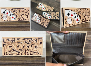 2025 hecho a mano con estilo de cuero genuino para hombre, billetera plegable para tarjetas y diseño Floral, organizador de efectivo Delgado, tarjetero - Product Image 3