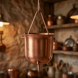 Chaîne de pluie décorative en cuivre poli pour gouttière extérieure, élément aquatique suspendu pour jardin et extérieur de maison - Product Image 5