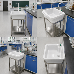 Fregadero de laboratorio con acabado cerámico moderno, de un solo orificio, con grifo de palanca, para lavabo sobre encimera, para laboratorio y baño - Product Image 3