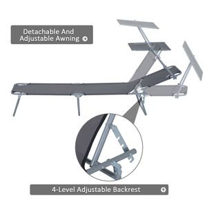 Sedia Pieghevole da Esterno Grigia con Parasole, Chaise Longue per Prendere il Sole e Rilassarsi a Bordo Piscina - Product Image 5