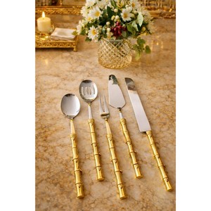 Elegant Bamboo Handle Metal <b>Flatware</b> <b>Set</b> with High Mirror Polish Dishwasher Safe for Wedding Occasions - Product Image 3