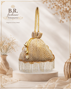 B.R. Pochette de soirée tendance en PU perlée avec fermeture à rabat et pompon en perles, idéale pour les fêtes, capacité jusqu'à 1L - Product Image 1