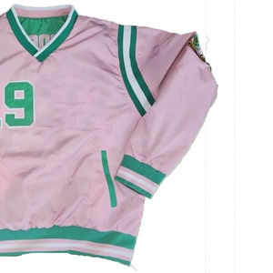 Veste rose à col en V et manches longues pour femme avec imprimé numéro 19 vert, haut décontracté en polyester tissé, idéal pour l'automne - Product Image 2