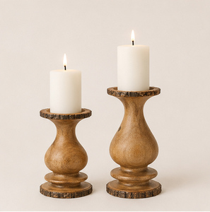 Handcrafted Rustic Mango Wood Pillar Candle Holder Set With Natural Bark Edge Vintage Farmhouse Table Centerpiece For Home Decor - Product Image 5