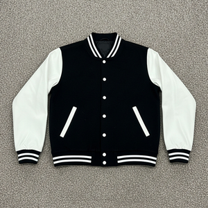 2025 High Quality 100% Wool Canvas Hooded Varsity Jacket Mens Custom Front Turn-down Collar Waterproof Winter High Street Style - Product Image 4