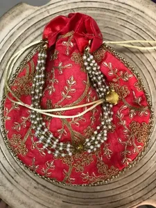 Classic Fashion Embroidery Mirror Work Ethnic Indian Embroidered Latest Design Women <b>Wedding</b> Party Gift <b>Handbag</b> Coin Potli Bags - Product Image 5