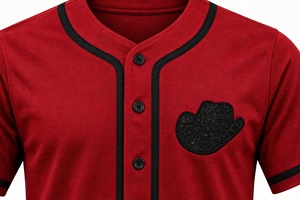 Camiseta de Béisbol Roja Clásica Personalizada para Hombre con Ribete Negro, Logotipo de Sombrero Vaquero Brillante, Botones Frontales, Estilo Hip Hop Urbano - Product Image 4