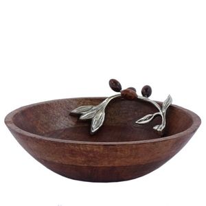 Elegante Tazón de Madera con Asas Metálicas de Pájaro, Utensilios de Cocina de Madera Natural y Metal, Vajilla para Frutos Secos y Dátiles, Craftera Exports - Product Image 2