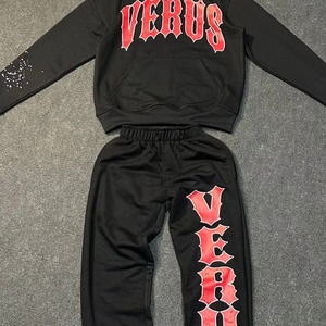Conjunto de Sudadera con Capucha Negra para Hombre Verus, Ropa Deportiva de Algodón Tejido, Estilo Urbano, Cierre Completo, Logotipo Estampado, Otoño - Product Image 3