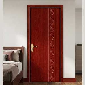 Porte intérieure traditionnelle en bois massif avec motif floral rainuré pour chambre à coucher, ouverture manuelle, surface finie GA-06L - Product Image 1