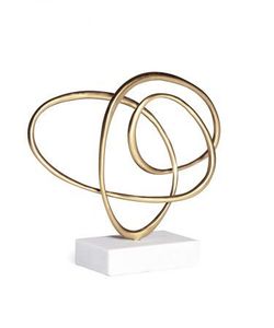 Sculpture géométrique minimaliste en aluminium plaqué or, faite à la main, pour décoration de table de salon - Product Image 2