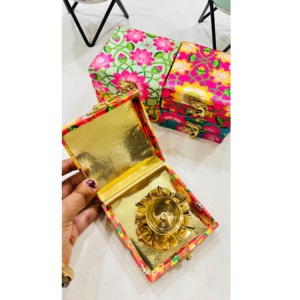 Jaipurios MDF Religious Floral Diya <b>Gift</b> Box Traditional Fabric Finish Die Cutting Printed for Diwali Wedding <b>Festive</b> Gifting - Product Image 3