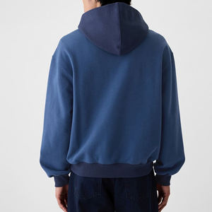 Wholesale Men's <b>Navy</b> Blue Hooded <b>Sweatshirt</b> Regular Fit 100% Polyester French Terry Front Logo Print Eco-Friendly Waterproof - Product Image 4