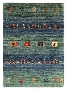 Alfombra de Lana Anudada a Mano Estilo Gabbeh Tradicional, Patrón Geométrico Tribal Azul Verde, Alfombra Hecha a Mano para Sala de Estar - Product Image 2