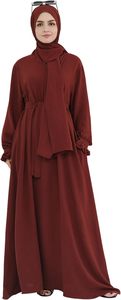 Women <b>Abaya</b> Hijab Robe Long Sleeve Maxi Solid Color High Neck Modest Cotton Dress Daily Wear Loose Fit Flared Hem - Product Image 6