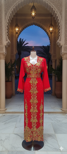 Kaftan Maxi Traditionnel Marocain Rouge Élégant et Luxueux pour Femme, Fait Main avec Perles de Pierre, Design Personnalisé, Antistatique 2026 - Product Image 5