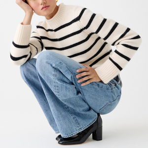 Cream Striped Long Sleeve Knit <b>Sweater</b> Women's <b>Turtleneck</b> Pullover Winter Knitwear Crop TopC LOGO OEM & ODM Women <b>Sweater</b> - Product Image 6