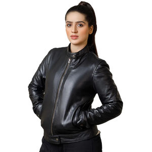 Veste en cuir de style motard classique pour femmes grandes tailles, entièrement personnalisable, respirante, écologique, doublure en coton coupe-vent complète - Product Image 2