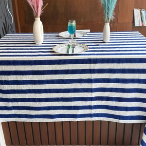 Mantel de Lino y Algodón a Rayas Azul y Blanco, Lavable, Tejido, Minimalista, para Uso Doméstico - Product Image 5