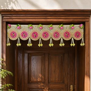 Handmade Floral Pearl Bandhanwar Toran Door Hanging Pink Gold Meenakari Wedding Home Decor Wall Hanging Festive <b>Decoration</b> - Product Image 3