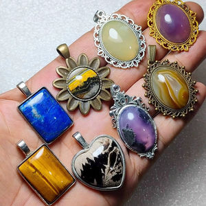 Pendentif Cabochon en Mélange de Pierres Précieuses Naturelles, Plaqué Argent 925, Bijoux Faits Main, Fournisseur en Gros de Pendentifs en Pierre - Product Image 1