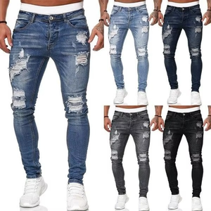 Factory Wholesale Designers Trendy Washed Pencil Long Pants Black <b>Stretch</b> Trouser <b>Mens</b> Ripped Denim Slim Fit Jeans - Product Image 3