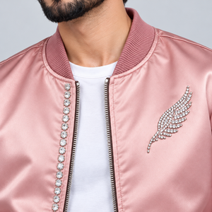 Chaqueta Bomber de Satén de Lujo para Hombre con Decoración de Pedrería Brillante, Acabado Suave Premium, Chaqueta Elegante para Eventos y Fiestas - Product Image 6