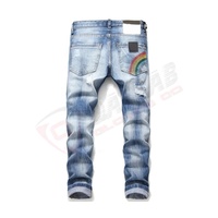Vente en gros de jeans en denim pour hommes de style rugueux pantalon d'été bleu à la mode pantalon extensible pour hommes de style rugueux coupe ajustée