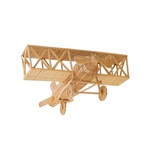 Avion en rotin naturel en gros, jouet artisanal en osier pour enfant, modèle de biplan suspendu, décoration pour chambre d'enfant et crèche - Product Image 1